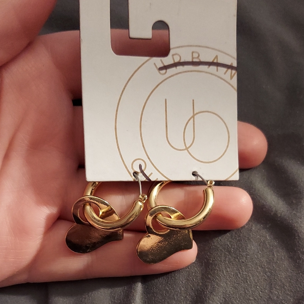 Urban Outfitters Gold Hoop Earrings with Heart Charm